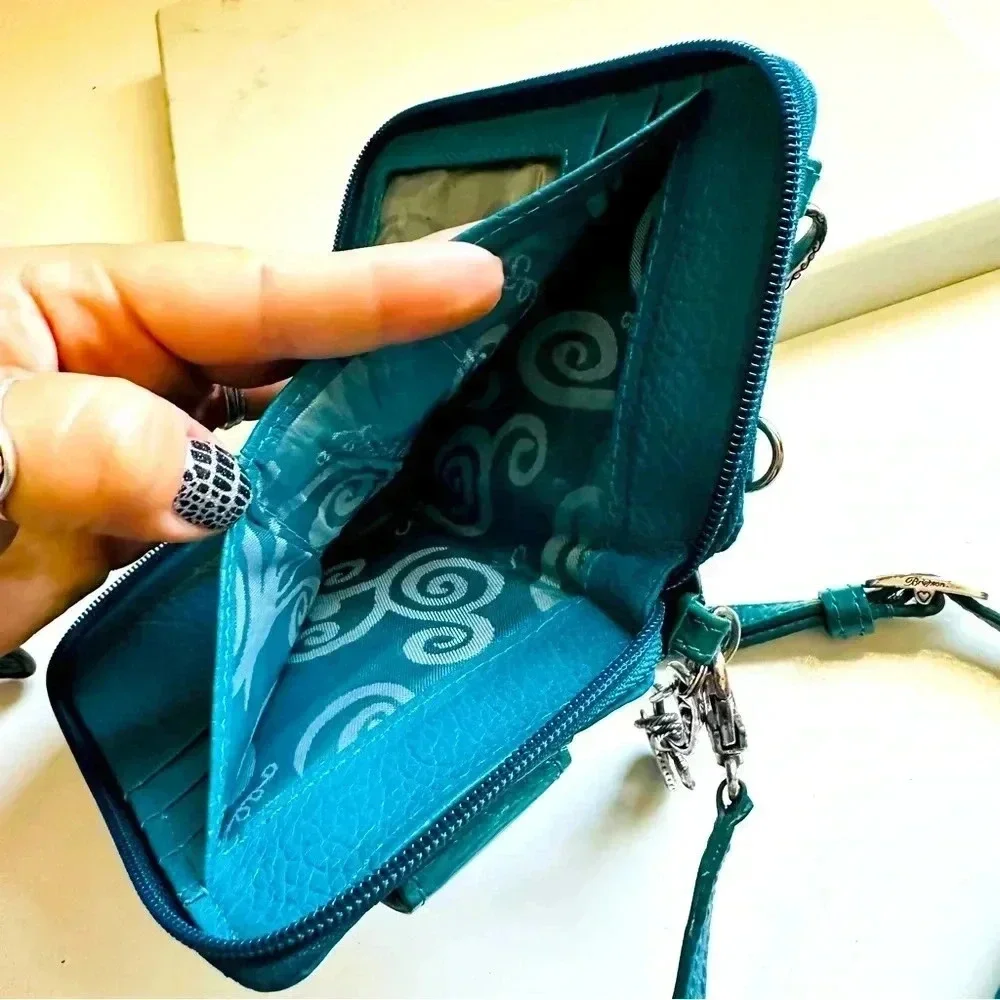 Vintage Brighton Teal Patent Leather/Nylon Small Zip Around Wallet Crossbody